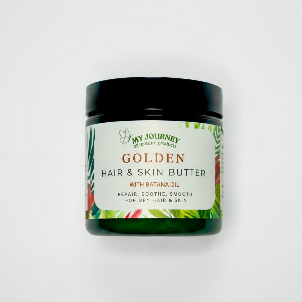 GOLDEN HAIR & SKIN BUTTER - multi-purpose, thick restorative balm that nourishes deeply, seals in moisture, strengthens hair, and protects skin (with Batana Oil)