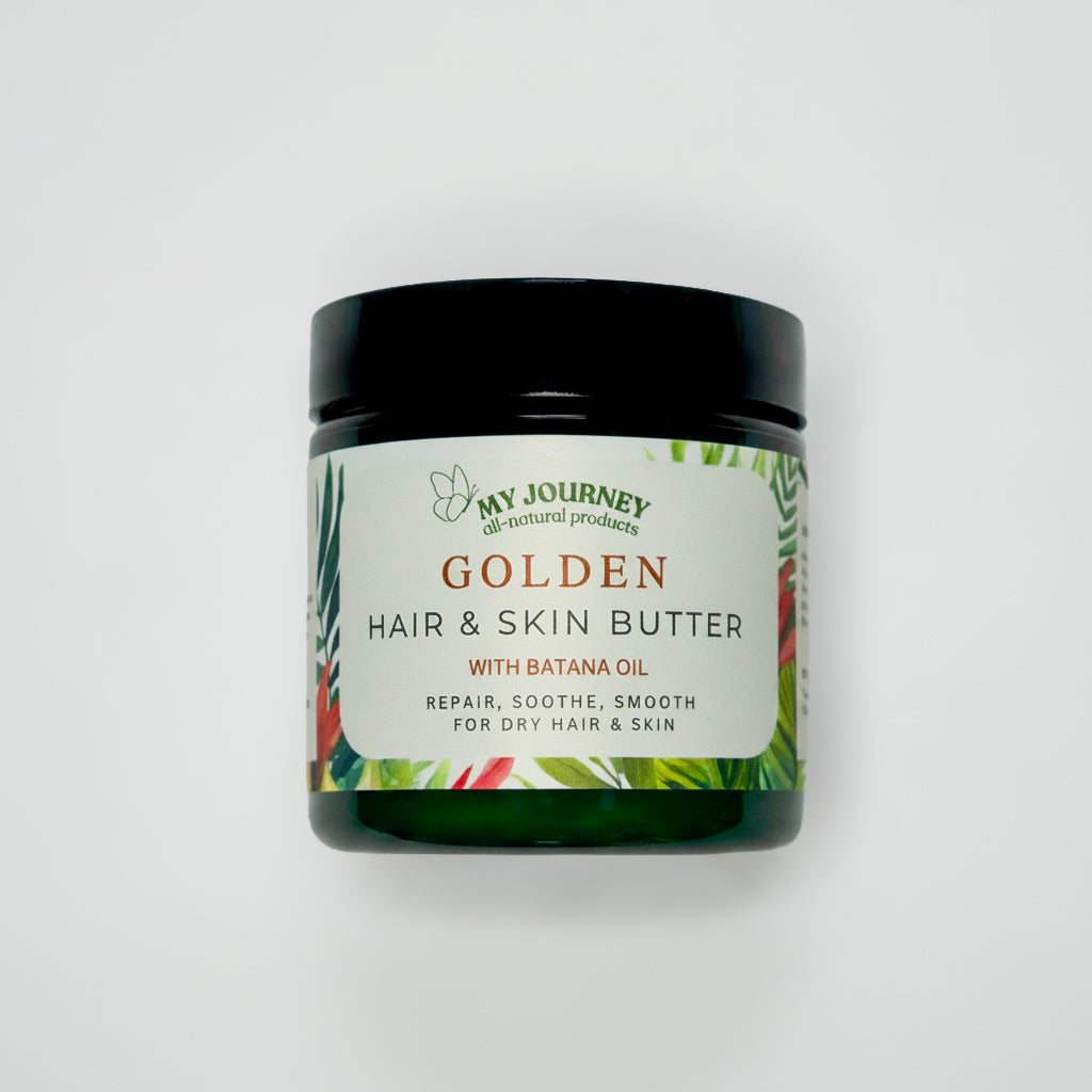 GOLDEN HAIR & SKIN BUTTER - multi-purpose, thick restorative balm that nourishes deeply, seals in moisture, strengthens hair, and protects skin (with Batana Oil)
