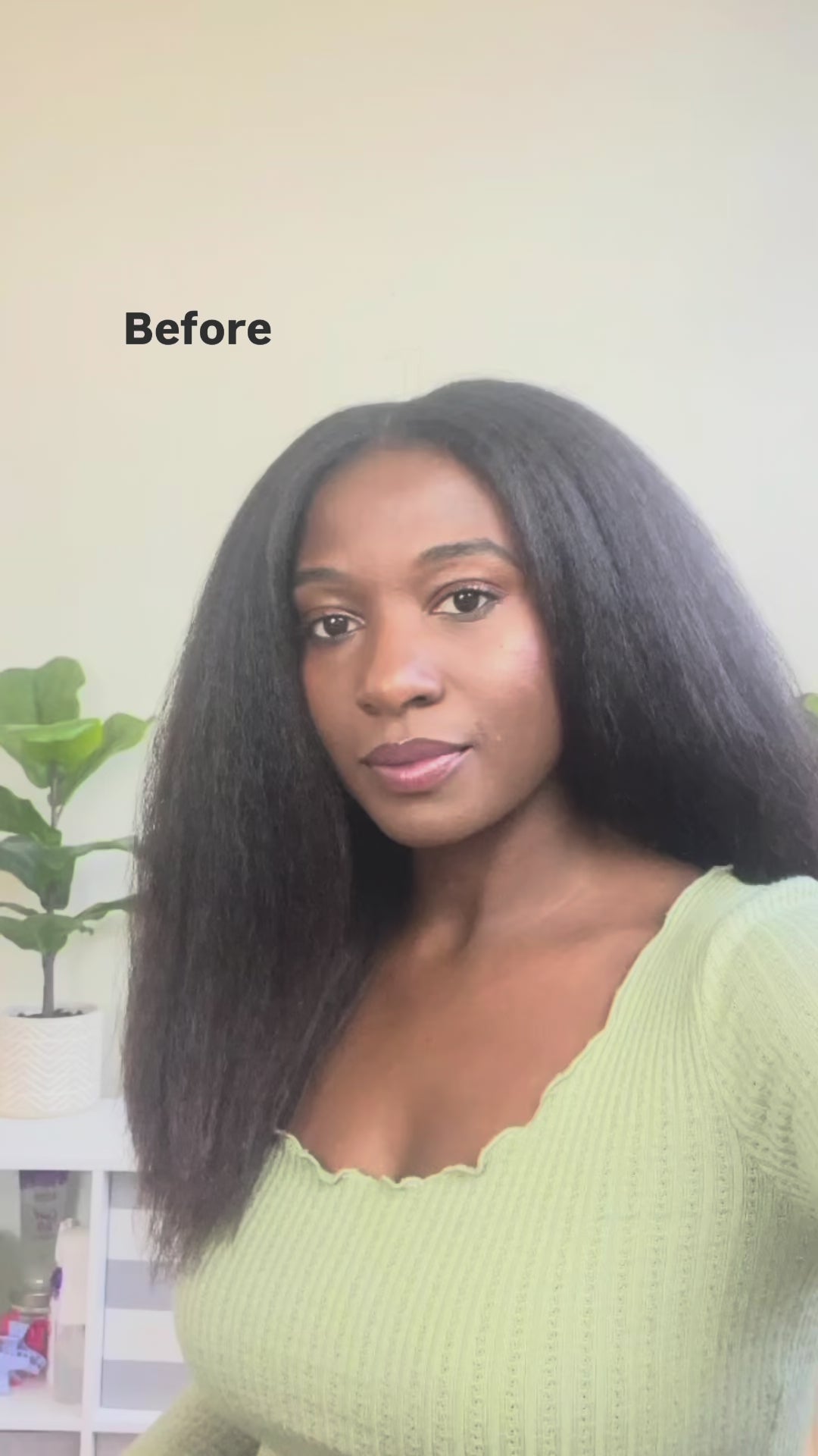 woman displaying before and after of healthy natural hair growth 